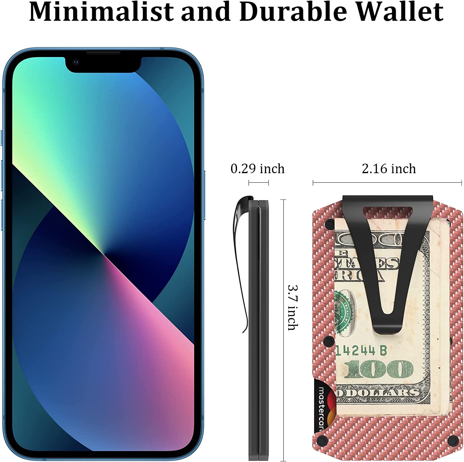 Mvgges Slim Minimalist Wallet for Men, RFID Blocking Aluminum Credit Card Holder, Carbon Fiber Men'S Wallet with Money Clip (Pink)  mvgges   