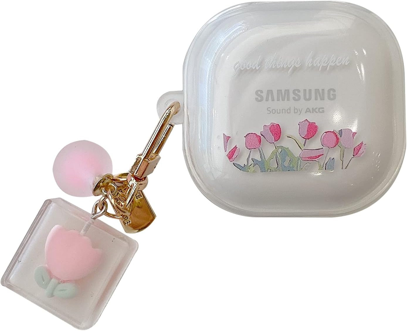 CASEVERSE Case for Samsung Galaxy Buds2 Pro/Galaxy Buds 2/Galaxy Buds Pro/Galaxy Buds Live, Cute Transparent Soft TPU Cover with Keychain for Girls Women  CASEVERSE Tulip  