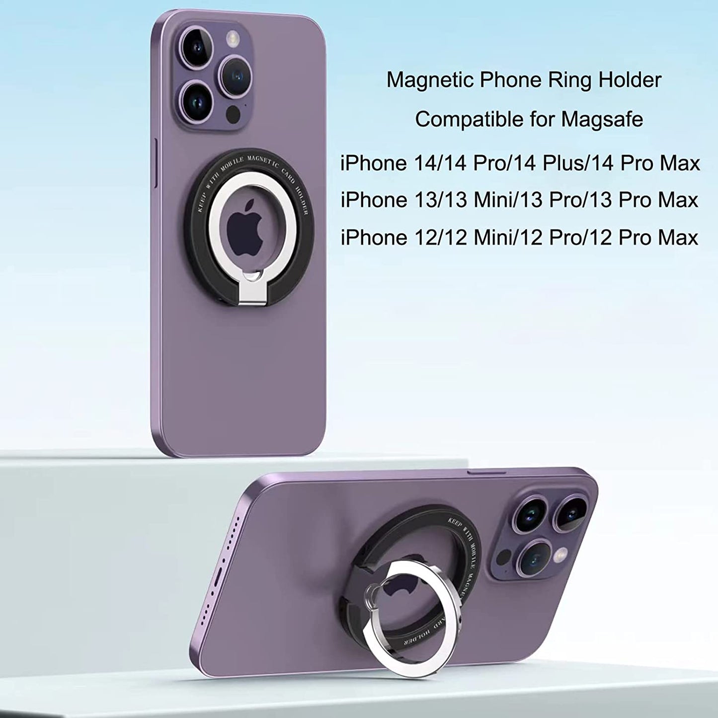 Apqdw Compatible with Magsafe Phone Ring Holder, Magnetic Ring Phone Holder Grip Kickstand for Iphone 14 13 12 Series, Phone Finger Ring for Iphone Masafe Accessories (Black)  Amber Tech   