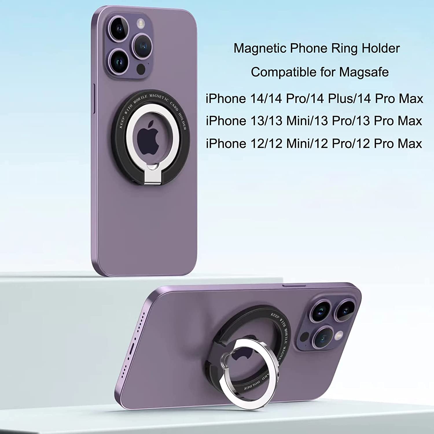 Apqdw Compatible with Magsafe Phone Ring Holder, Magnetic Ring Phone Holder Grip Kickstand for Iphone 14 13 12 Series, Phone Finger Ring for Iphone Masafe Accessories (Black)  Amber Tech   