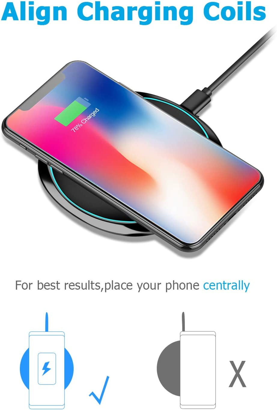 NANAMI Fast Wireless Charger, 7.5W Qi Certified Charging Pad with QC3.0 Adapter USB Charger for Iphone 14/13/13/12/11/XS Max/Xr/X/8 Plus/Airpods 2,10W Compatible Samsung S23 S22 S21 S20 S10 S9/Note 20  NANAMI   