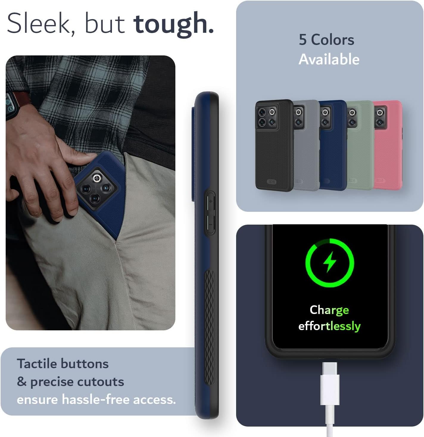 TUDIA Dualshield Grip Designed for Oneplus10T Case 5G, [Mergegrip] Shockproof Military Grade Slim Dual Layer Protection for Oneplus 10T 5G Case (Indigo Blue)  TUDIA   