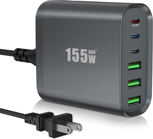 USB C Fast Charger, 155W USB C Charging Station Gan 6-Port USB C Wall Charger Block, Portable Multiport USB C Power Adapter for Macbook Pro/Air,Ipad Pro,Iphone 14/13/Mini/Pro/13Pro Max/12 Galaxy Note  Shenzhen HeFod Electronics Co.,Ltd.   