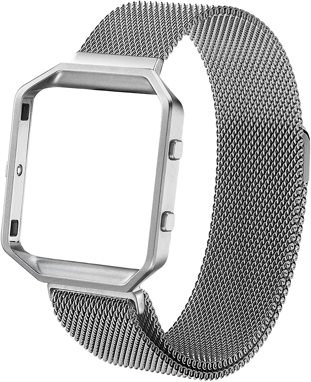 Wongeto Metal Band Compatible with Fitbit Blaze Bands with Metal Frame,Stainless Steel Mesh Loop Adjustable Wristband Replacement Strap for Women Men Compatible with Fitbit Blaze  Wongeto Silver  