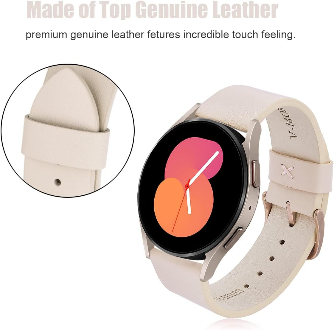V-MORO Leather Strap Compatible with Galaxy Watch 5/4 Band 40Mm 44Mm/Galaxy Watch 4 Classic 42Mm 46Mm 20Mm Watch Band with Rose Gold Stainless Steel Buckle Replacement for Galaxy Watch 42Mm/Active 2  V-Moro   