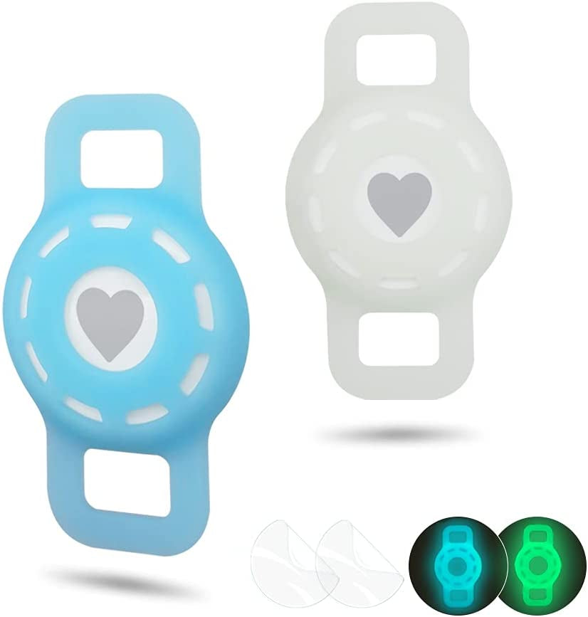 WHALEZON Airtag Cat Collar Holder, Small Air Tag Dog Collar Holder Compatible with Apple Tag, Anti-Lost Pet Tracker Cases Fit on Puppy Collars 3/8" 5/8"  WHALEZON C3 Luminous Green, Luminous Blue  