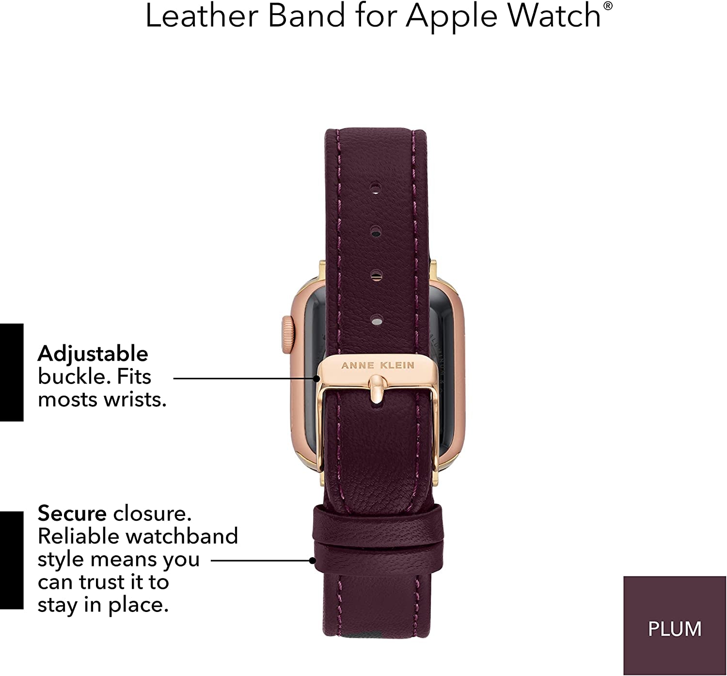 Anne Klein Leather Fashion Band for Apple Watch Secure, Adjustable, Apple Watch Band Replacement, Fits Most Wrists  Anne Klein   