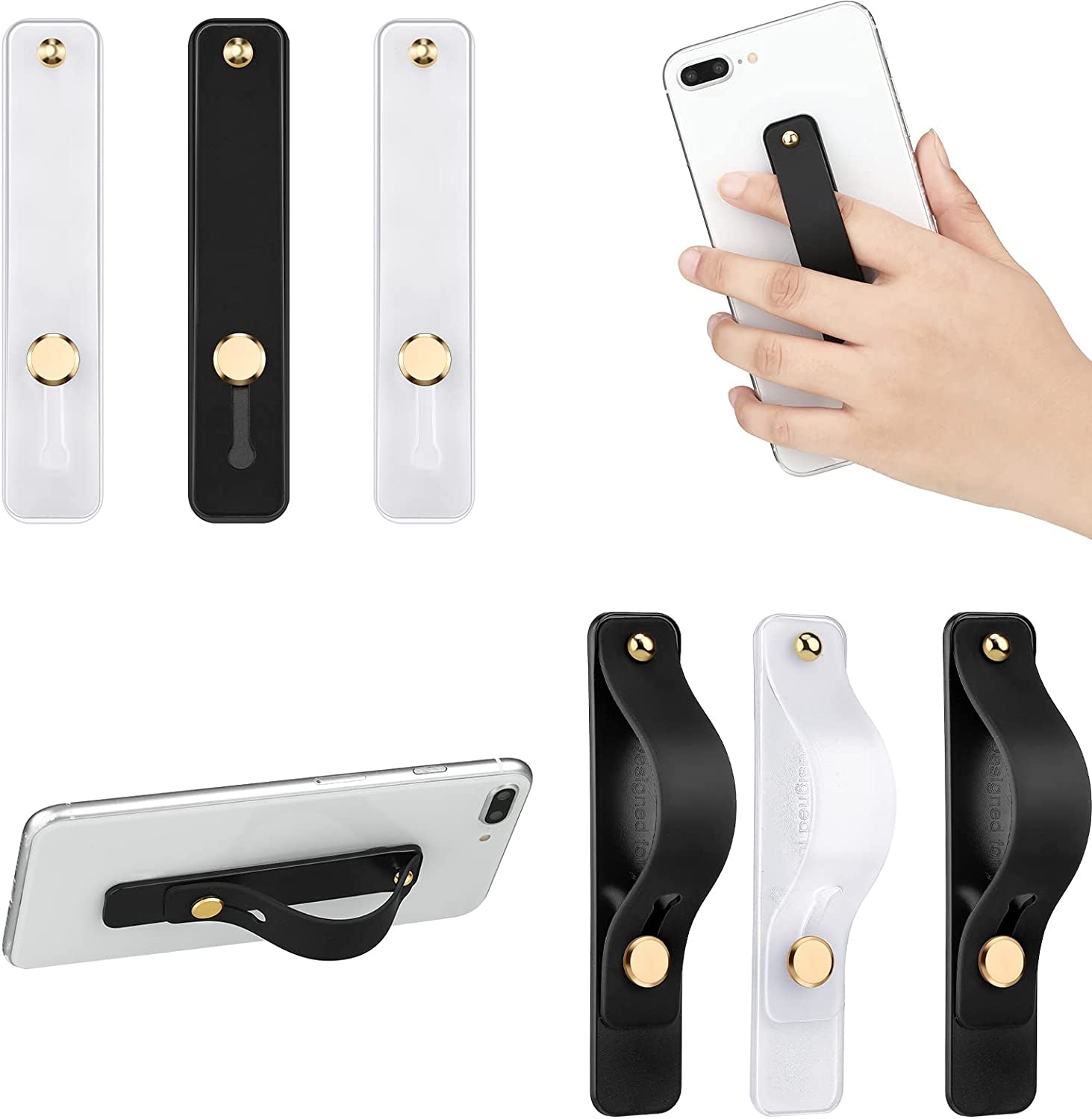 Weewooday 6 Pieces Phone Strap Grip Holder Finger Cell Phone Grip Telescopic Phone Finger Strap Stand Universal Finger Kickstand for Most Smartphones (Dreamy Colors)  Weewooday White, Black  