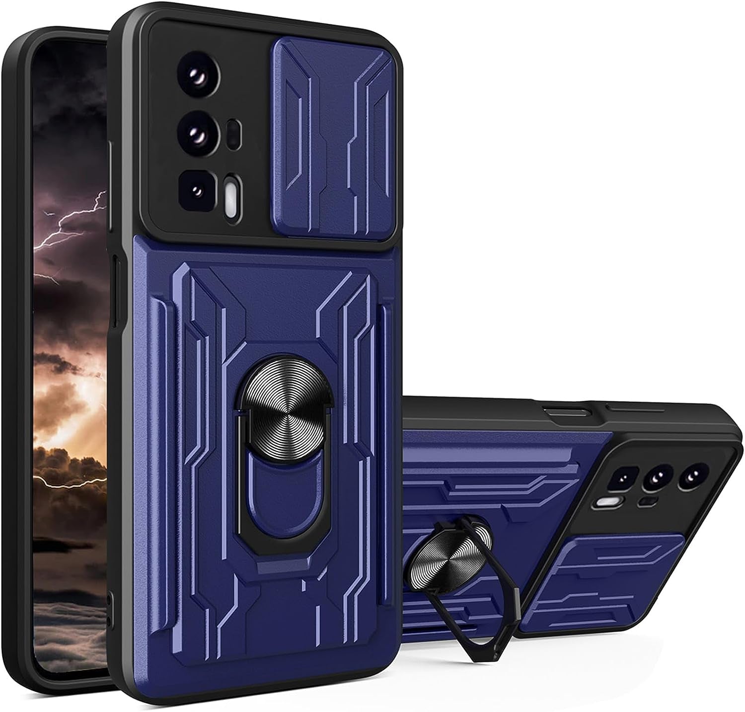 Tncavo for Xiaomi Poco F5 PRO 5G Case with Card Holder, Military Grade Shockproof Heavy Duty Protective with Rotating Ring Kickstand & Camera Cover for Redmi K60/ K60 PRO 5G LJ Blue  Tncavo   