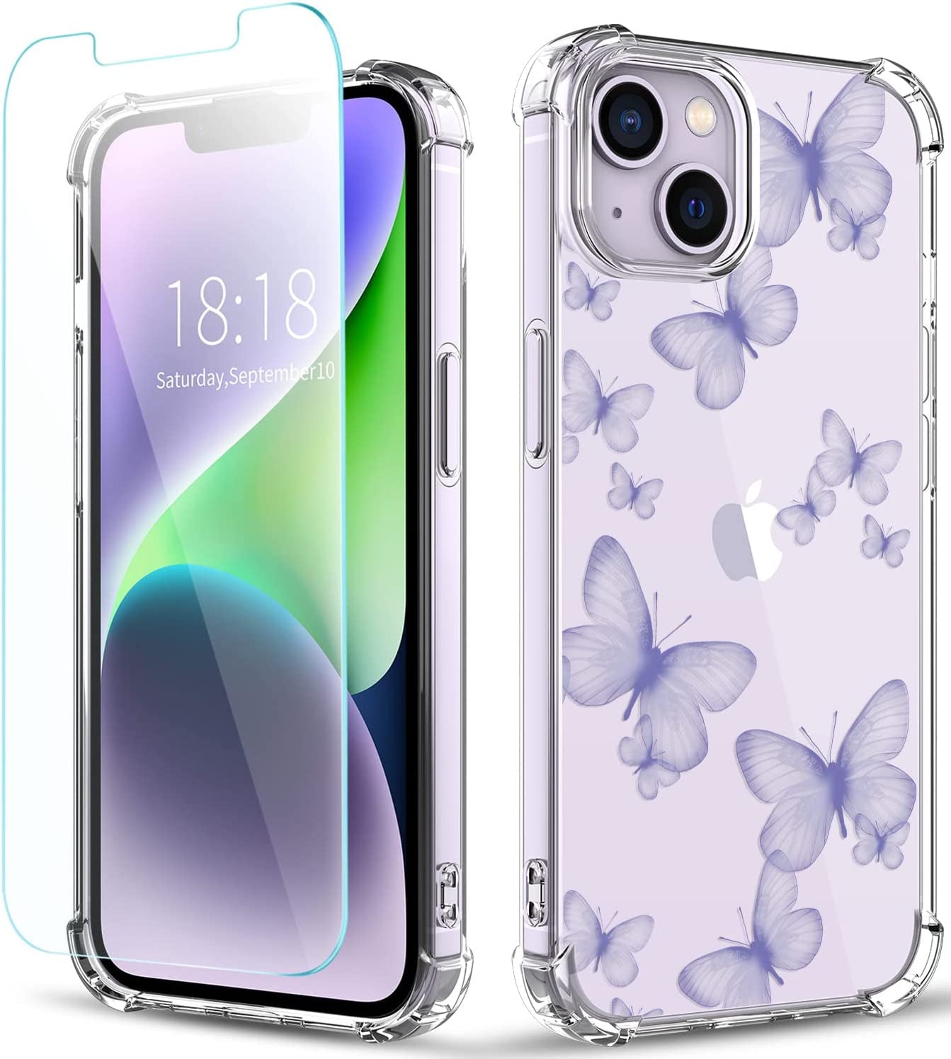 YOYORI Compatible with Iphone 14 Case with Screen Protector, Flower Pattern Design, Floral Clear Women Phone Case Shockproof Protective Soft TPU Bumper Cover 6.1 Inch 2022(Hibiscus)  YOYORI Butterfly  