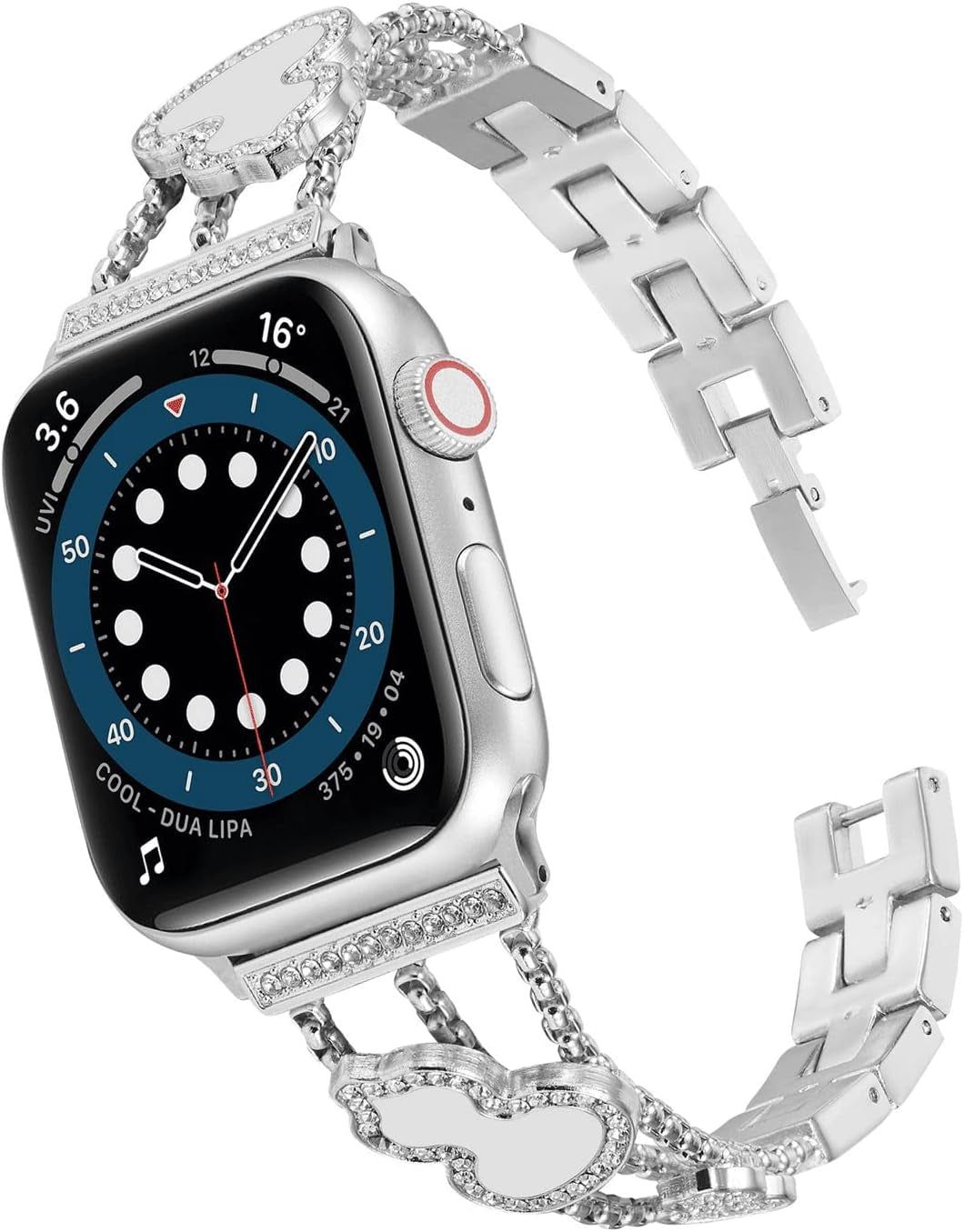 Hi-Yoohere Elegent Stylish Bands Compatible with Apple Watch 38Mm 40Mm 41Mm Chic Butterfly Diamond Rhinestone Metal Wristband Strap for Girls Women Iwatch SE & Series 7/6/5/4/3/2/1  HYHMXB White Gourd+ Silver Band 42/44/45mm 