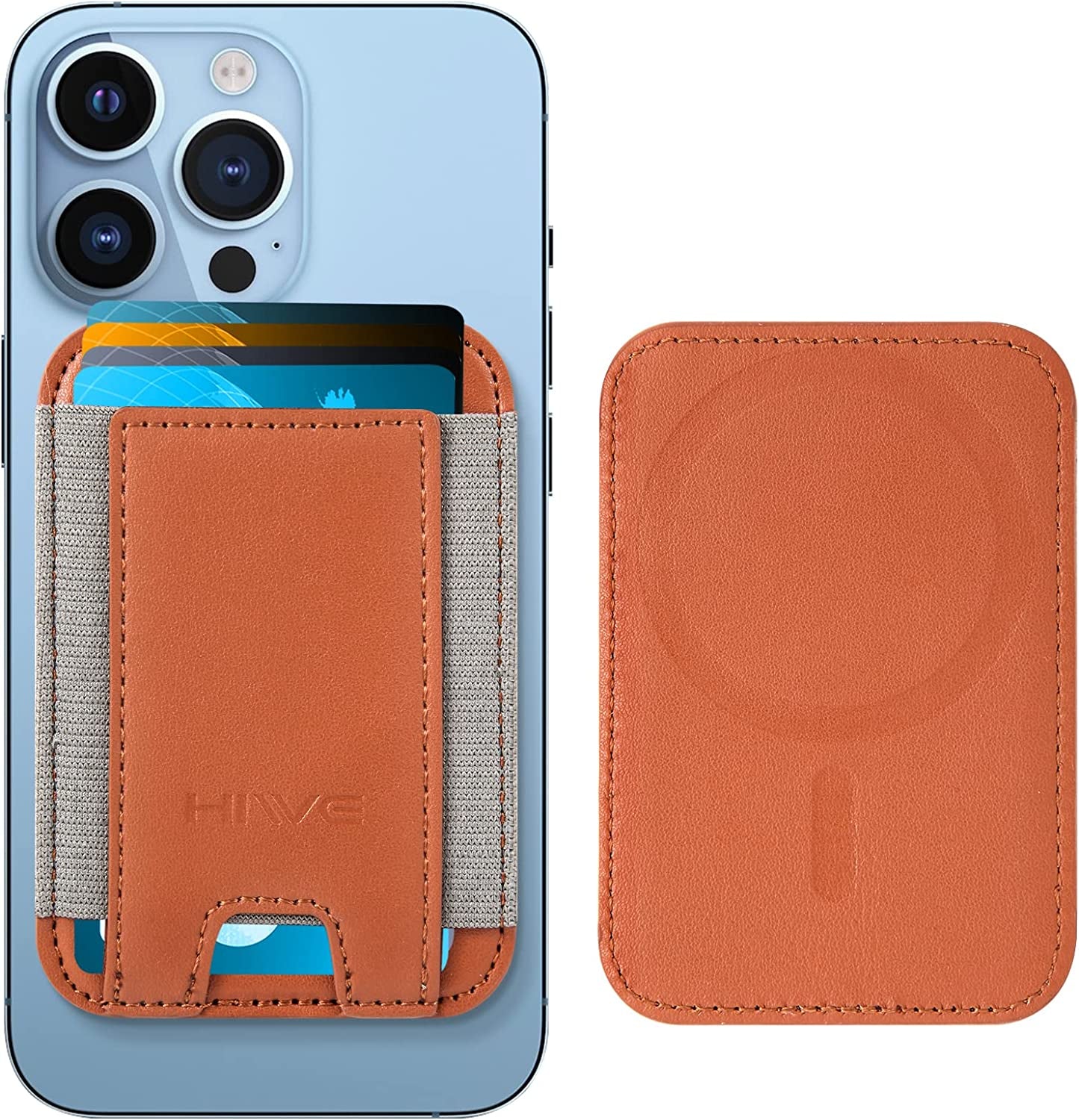 Magnetic Card Wallet Holder for Apple Magsafe, Magnetic Card Holder Magsafe for Iphone 12 Iphone 13/14 Magsafe Wallet, Mag-Safe Leather Wallet for Back of Iphone 14/13/ 12 Series, Fit 6 Cards, Black  HiWe B-Brown  