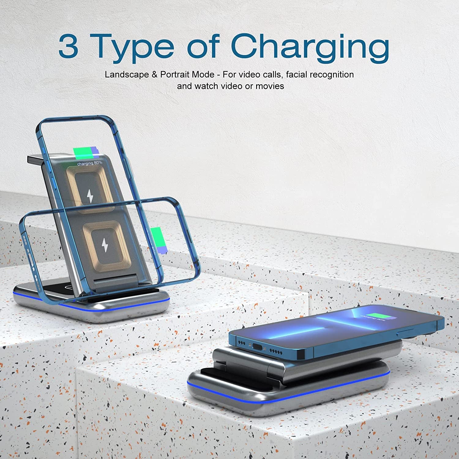 Wireless Charging Station - TYCRALI 3 in 1 Wireless Charger for Multiple Devices Apple, Foldable Charger Stand Designed for Iphone 14/13/12/11/Pro/Max, Apple Watch, Airpods  DONGGUAN XUNYUE ELECTRONICS CO LTD   