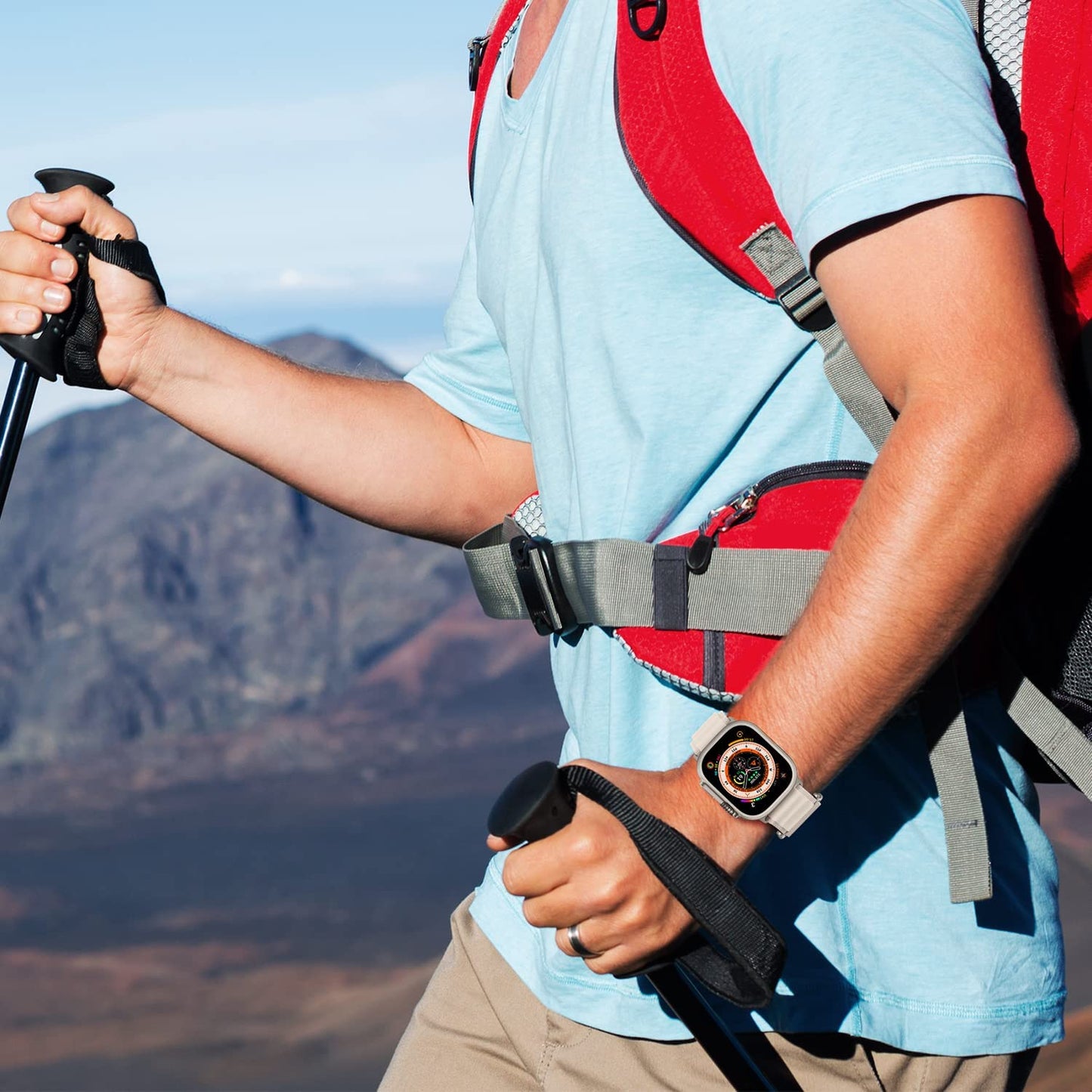 HITZEE Compatible with Apple Watch Band 49Mm 45Mm 44Mm 42Mm, Nylon Braided Loop Bands Adjustable Sport Strap Designed for Apple Watch Ultra Series 8 7 SE 6 5 4 3 2 1, Starlight, L  HITZEE   