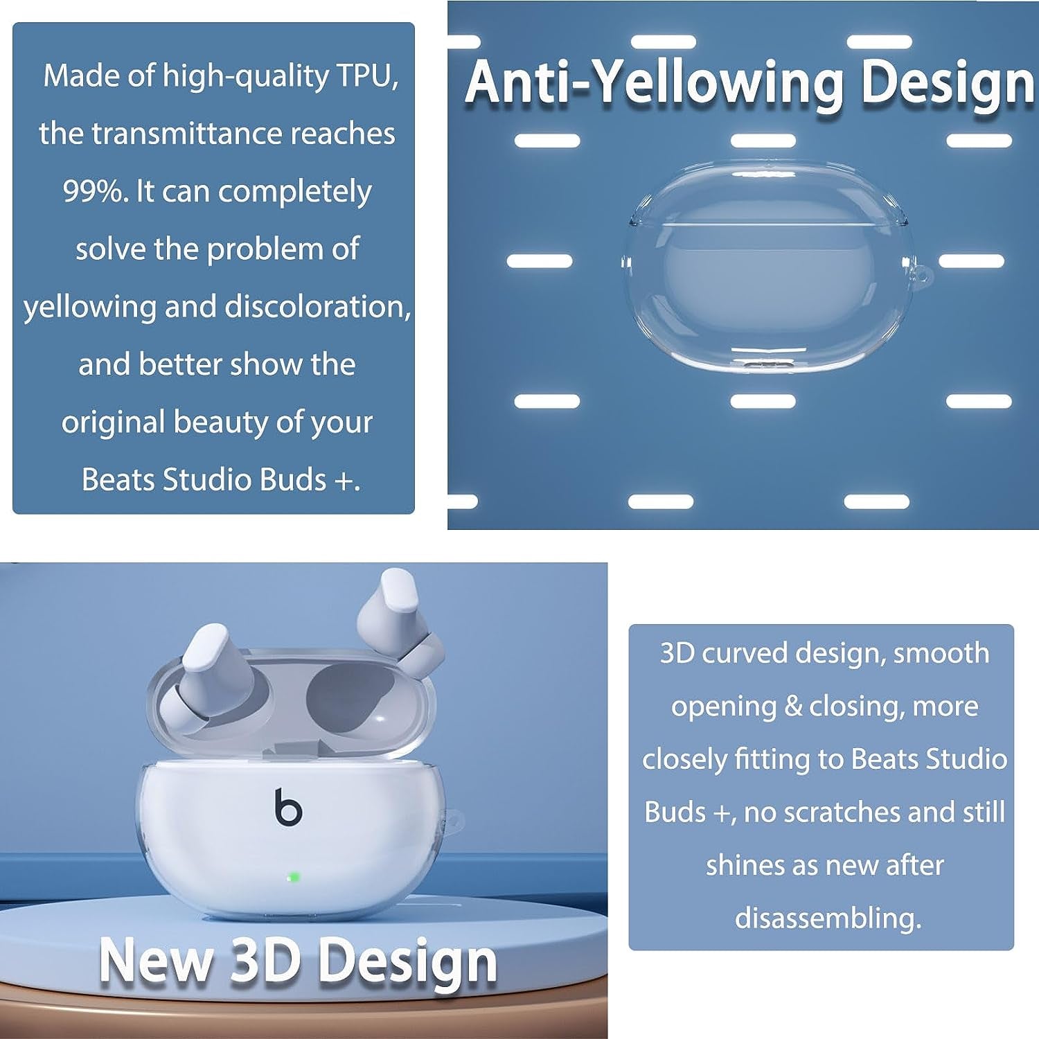 Miimall Compatible for Beats Studio Buds + Case Clear, [Anti-Yellowing][Portable Keychain] Shockproof Soft TPU Protective Cover Case for New Beats Studio Buds plus 2023/Studio Buds Buds Accessories  Miimall   