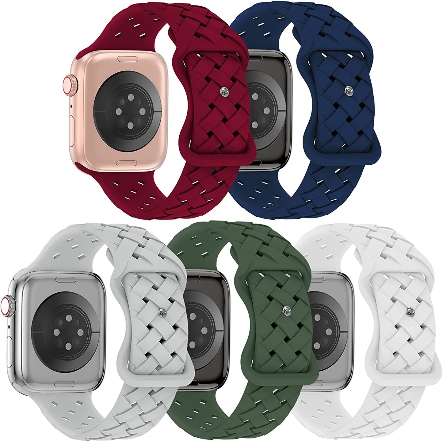 Arctime 5 Pack Soft Silicone Bands Compatible with Apple Watch Band 38Mm 40Mm 41Mm 42Mm 44Mm 45Mm 49Mm, Sport Strap Breathable Wristbands for Iwatch Ultra Series SE 8 7 6 5 4 3 2 1 Women Men  Arctime Wine Red/Navy Blue/Grey/Clover/White 38/40/41mm 