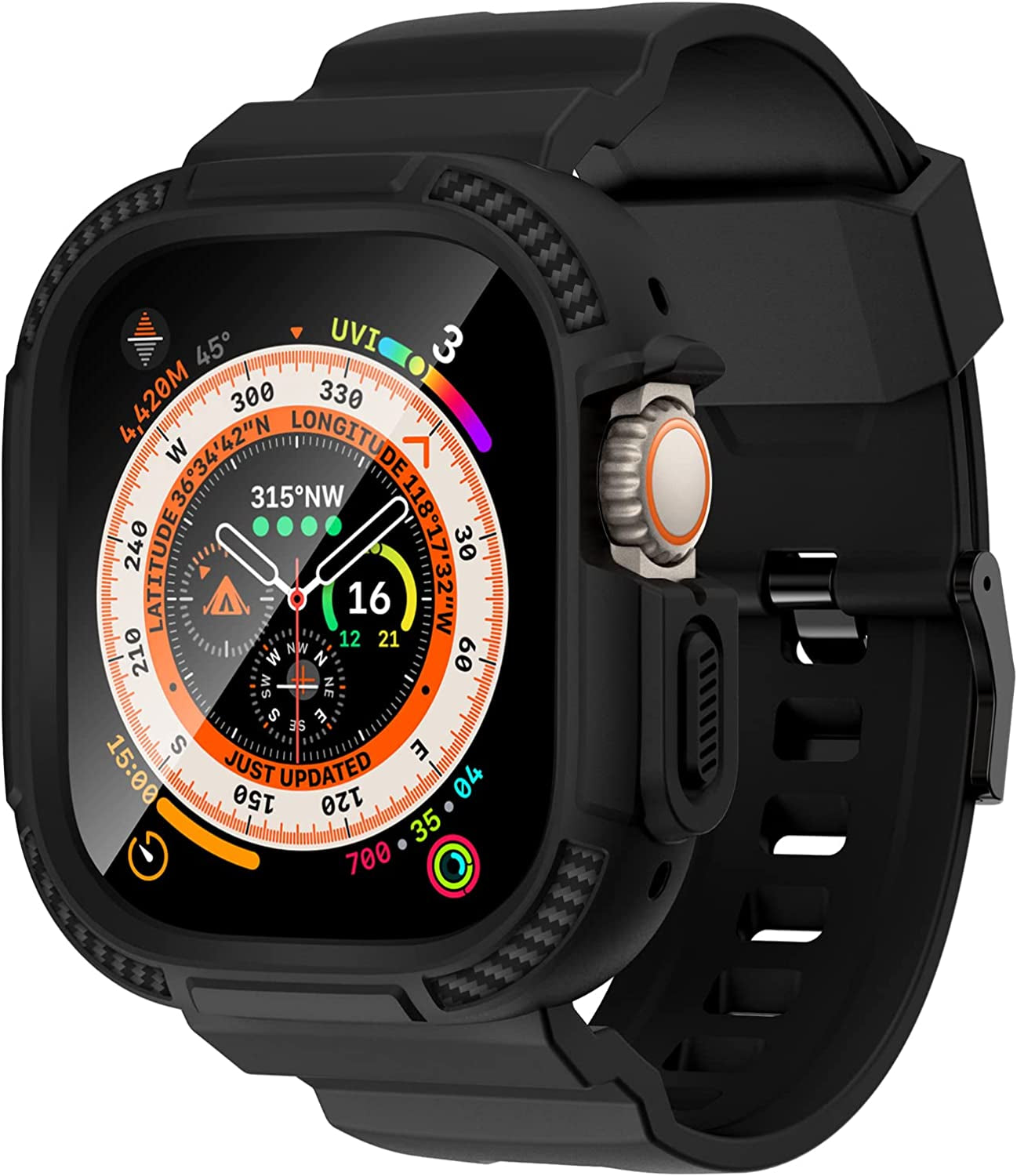 OROBAY Compatible with Apple Watch Band 45Mm 44Mm 42Mm with Case, Shockproof Rugged Band Strap for Iwatch SE SE2 Series 8/7/6/5/4/3/2/1 45Mm 44Mm 42Mm with Bumper Case Cover Men Women, Matte Black  OROBAY Black Ultra 49mm 