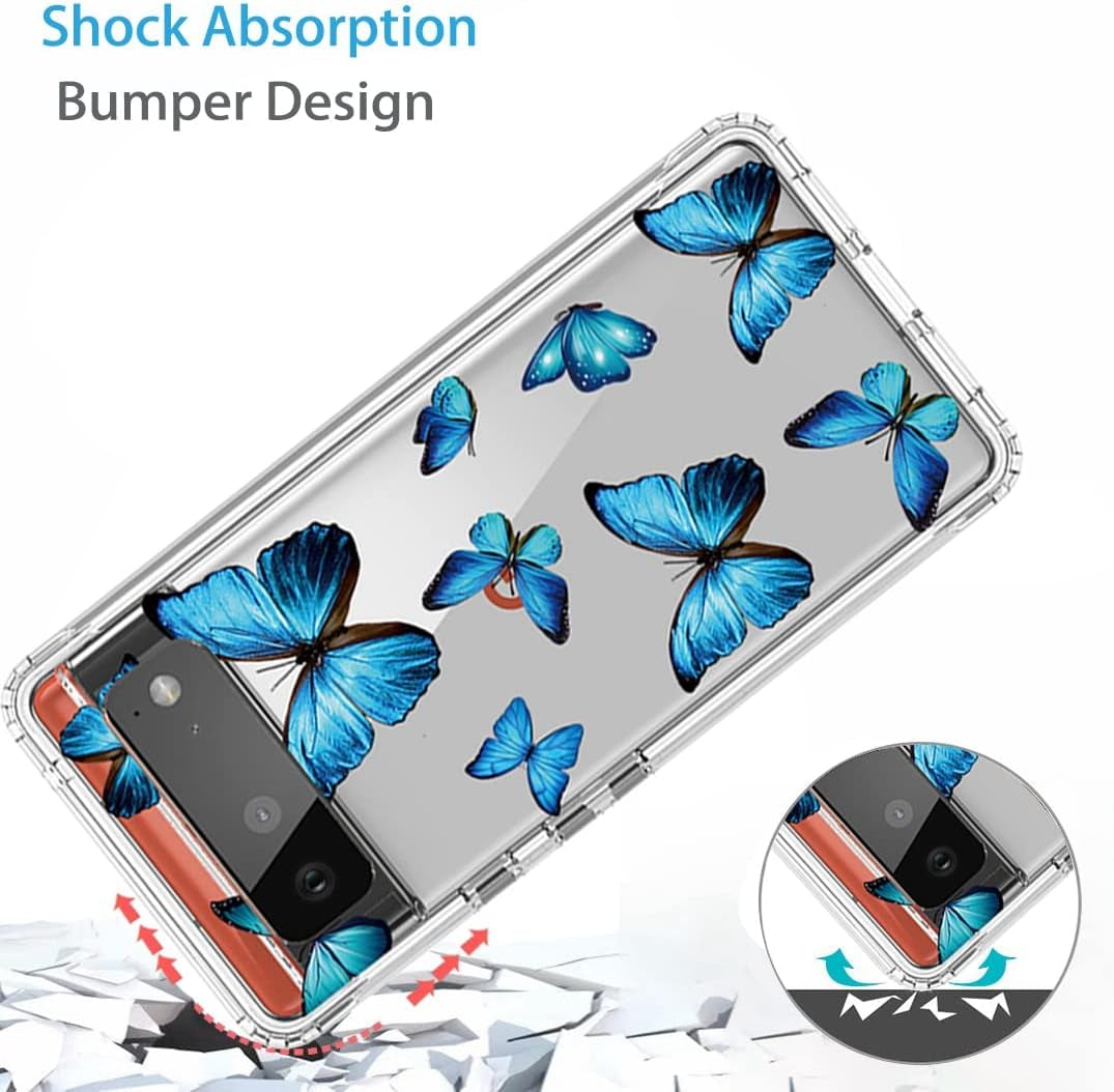 Zoeirc Case for Pixel 6 Pro Case,Pixel 6 XL G8VOU Case, Soft 360 Full Body Shockproof Bumper Crystal Clear Case Cover for Google Pixel 6 Pro 5G (Blue Butterfly)  Zoeirc   