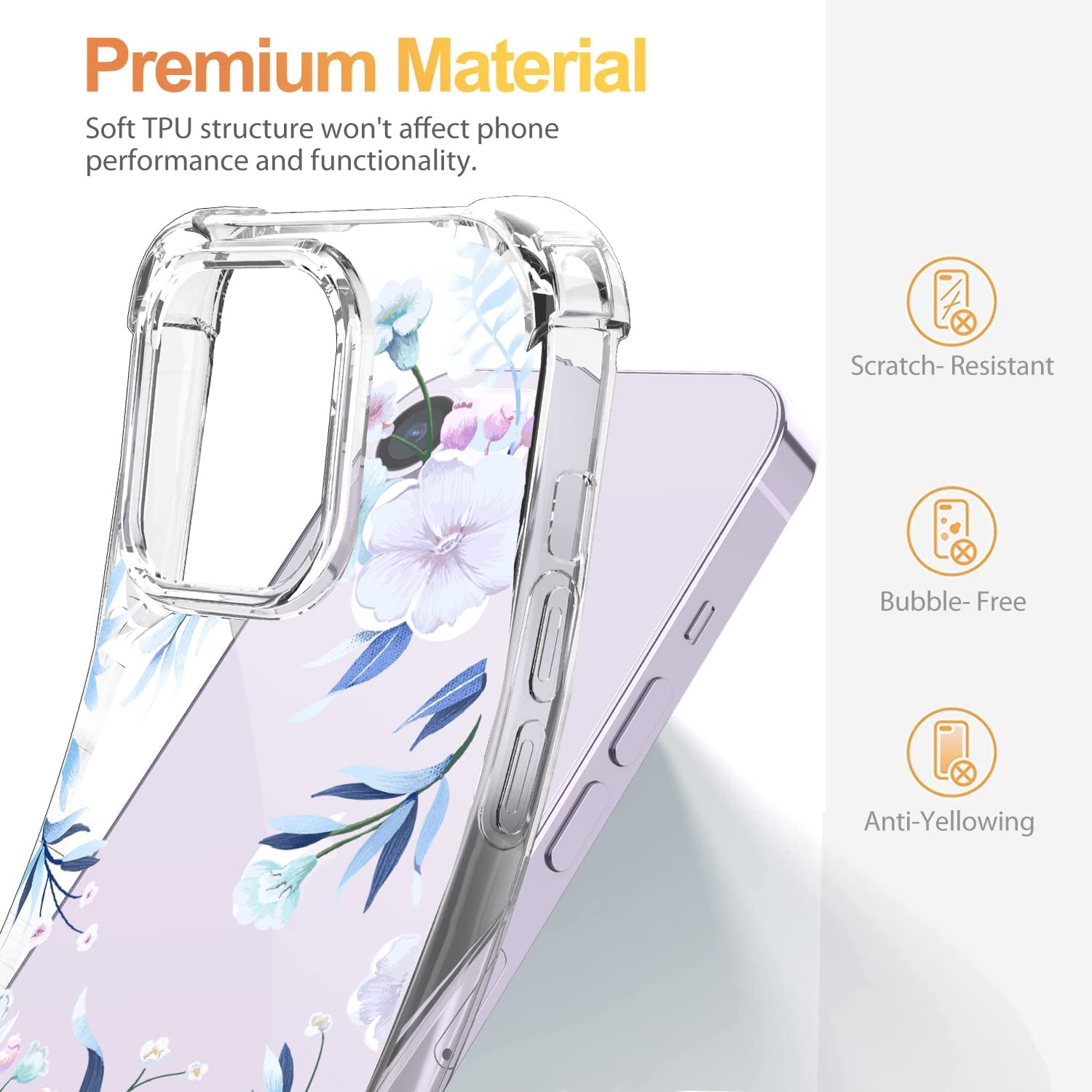YOYORI Compatible with Iphone 14 Case with Screen Protector, Flower Pattern Design, Floral Clear Women Phone Case Shockproof Protective Soft TPU Bumper Cover 6.1 Inch 2022(Hibiscus)  YOYORI   
