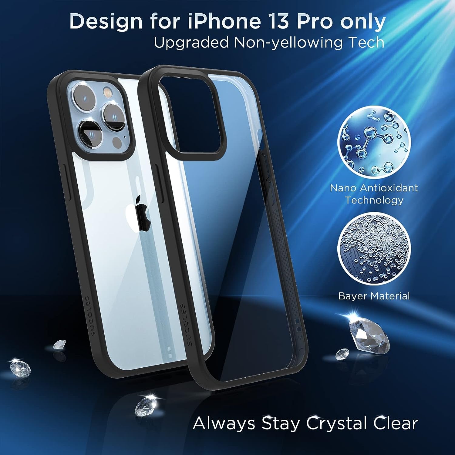 [2023 New] for Iphone 13 Pro Case Clear, [Non-Yellowing] [Military Drop Protection] Shockproof Bumper Slim Fit Phone Case Thin Cover for Apple 13Pro (6.1 In, Clear-Black)  Gotrays Gavin LLC   