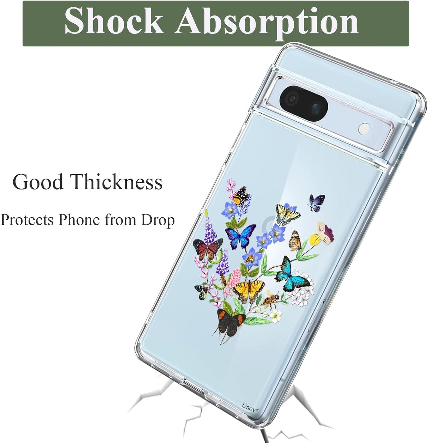 Unov Compatible with Pixel 7A Case Clear with Design Soft TPU Shock Absorption Slim Embossed Pattern Protective Back Cover for Pixel 7A 5G (Flower Butterfly)  Unov   