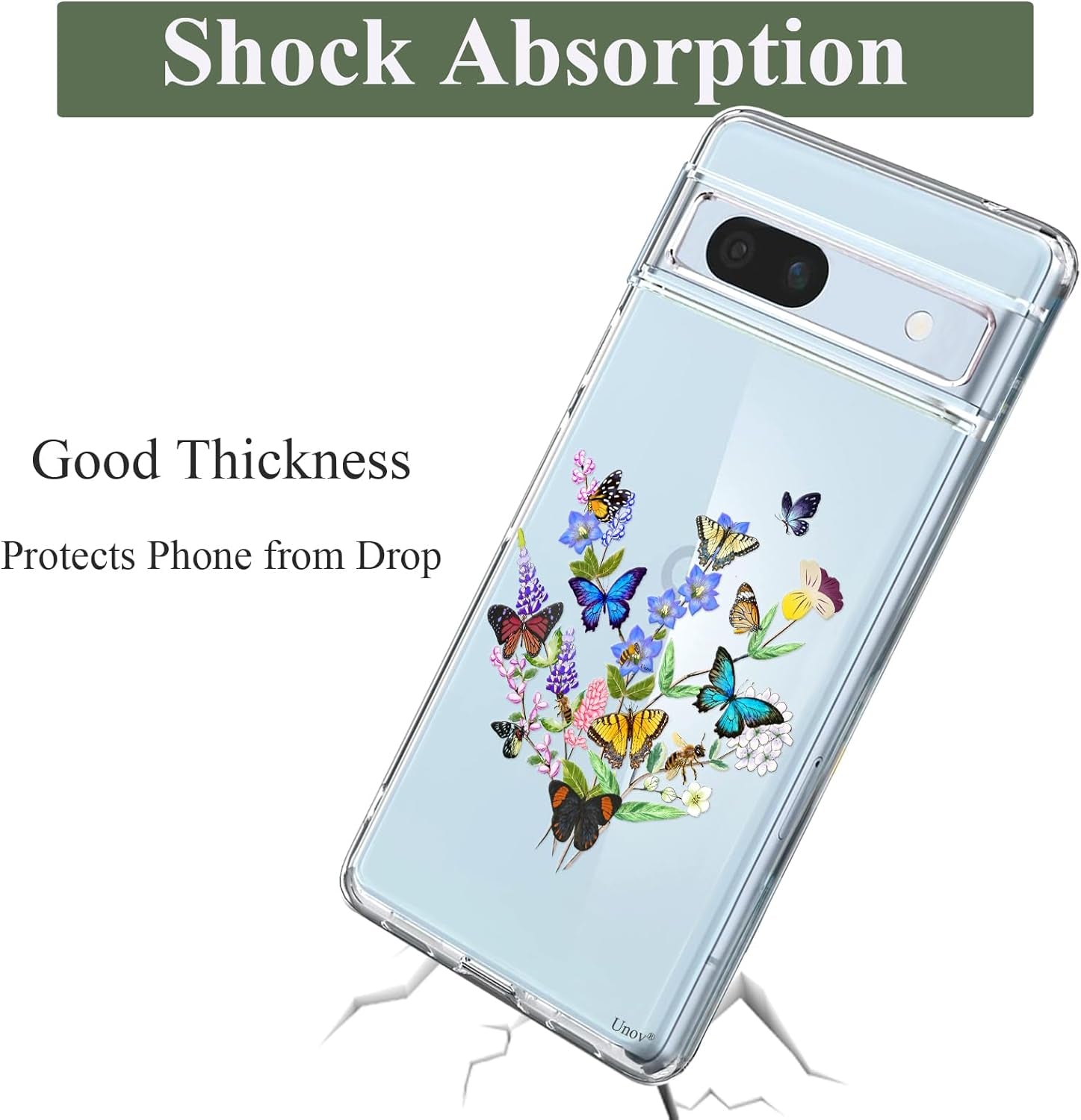 Unov Compatible with Pixel 7A Case Clear with Design Soft TPU Shock Absorption Slim Embossed Pattern Protective Back Cover for Pixel 7A 5G (Flower Butterfly)  Unov   