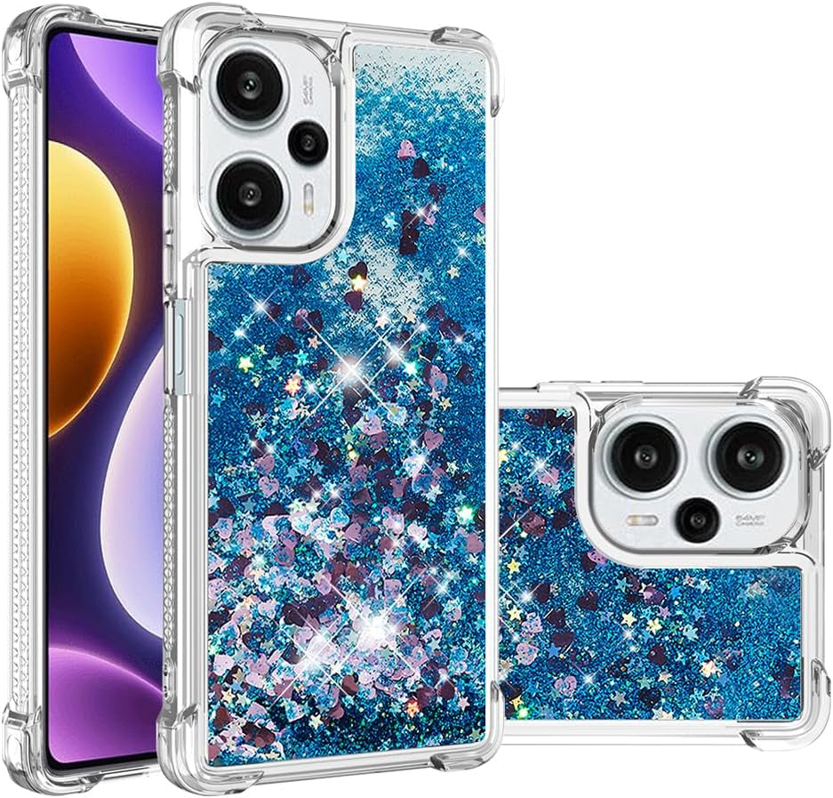 LEMAXELERS Case for Xiaomi Poco F5 5G, Bling Glitter Liquid Clear Case Floating Quicksand Shockproof Protective Sparkle Silicone Soft TPU Case for Xiaomi Poco F5 5G. YBL Love Rose  LEMAXELERS Love-5 Xiaomi Poco F5 5G 