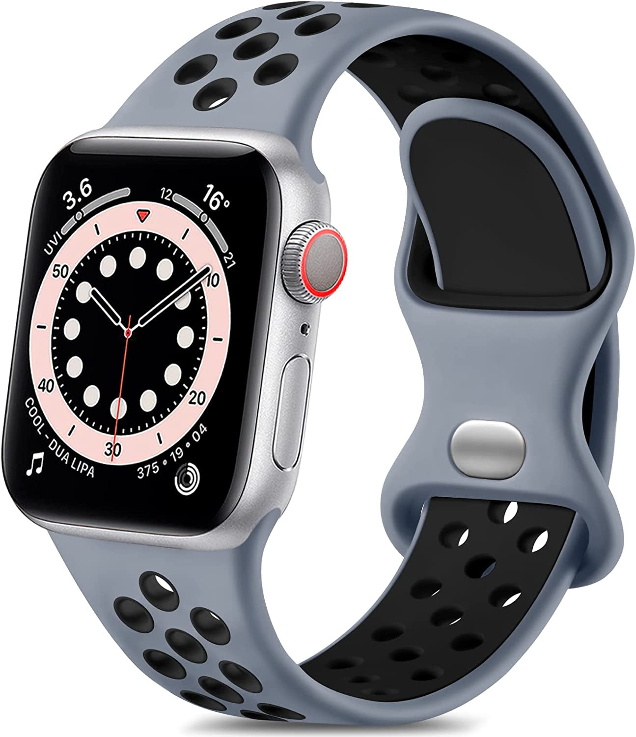 Lerobo Sport Band Compatible with Apple Watch Band 38Mm 40Mm 41Mm 45Mm 44Mm 42Mm for Women Men,Soft Silicone Sport Breathable Wristband Replacement Strap Compatible for Iwatch SE Series 7 6 5 4 3 2 1  PJStore-US Obsidian/Black 42mm/44mm/45mm/49mm M/L 