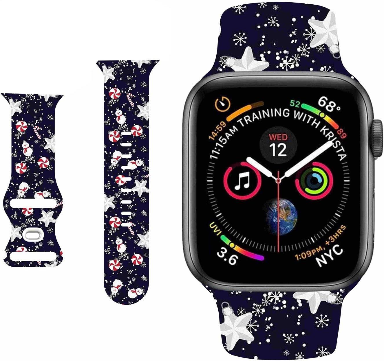 Breathable Christmas Pattern Bands Compatible with Apple Watch 42Mm 44Mm 45Mm M/L,Girls Women Men Colorful Soft Silicone Wristband Strap for Iwatch SE & Series 8/7/6/5/4/3/2/1 (Christmas Plaid)  HYHMXB 04.Lively Christmas 42mm/44mm/45mm M/L 