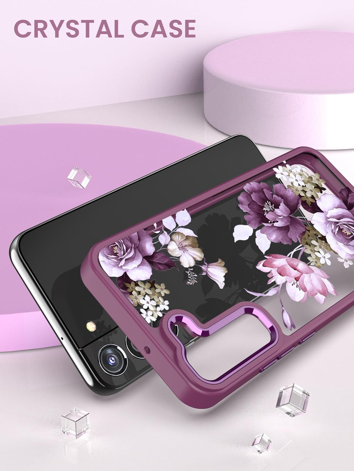 Dretal for Samsung Galaxy S22 plus 5G Case Floral, Galaxy S22+ Case, Military Grade Drop Tested Hard Back & Soft Edge Slim Flower Women Girls Protective Cover +Tempered Glass Screen Protector (Purple)  Dretal   