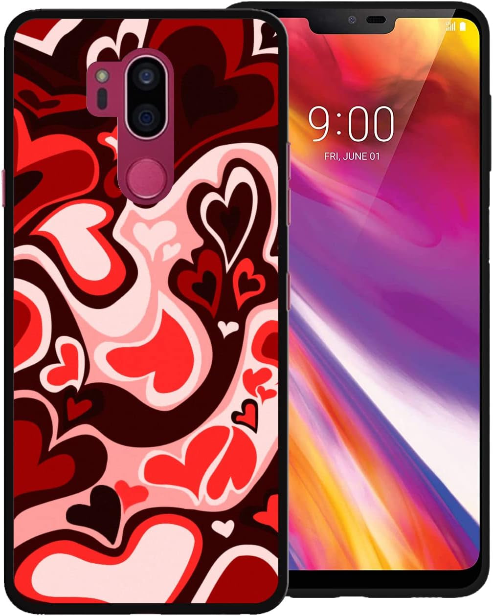 Zaztify Phone Case for LG G7 Thinq/Plus/One/Fit/Fit+, Pastel Lovely Irregular Brown Love Heart Khaki Lovecore Aesthetic Cute Shockproof Protective Anti-Slip Thin Slim Soft Phone Cover Shell  zaztify Red Black Lovecore  