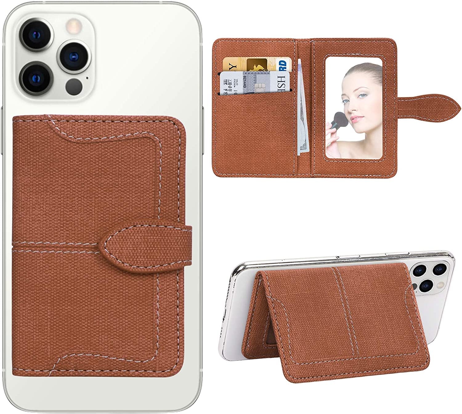 FYY Card Holder for Back of Phone, Stick on Wallet Magsafe Upgrade Strong Magnetic Stand Phone Sleeve, Detachable Phone Card Holder Compatible with Iphone 12/13/14 Pro|Pro MAX, Max 2 Cards, Black  GUANGZHOU WENYI COMMUNICATION EQIPMENT CO.,LTD A-Brown  