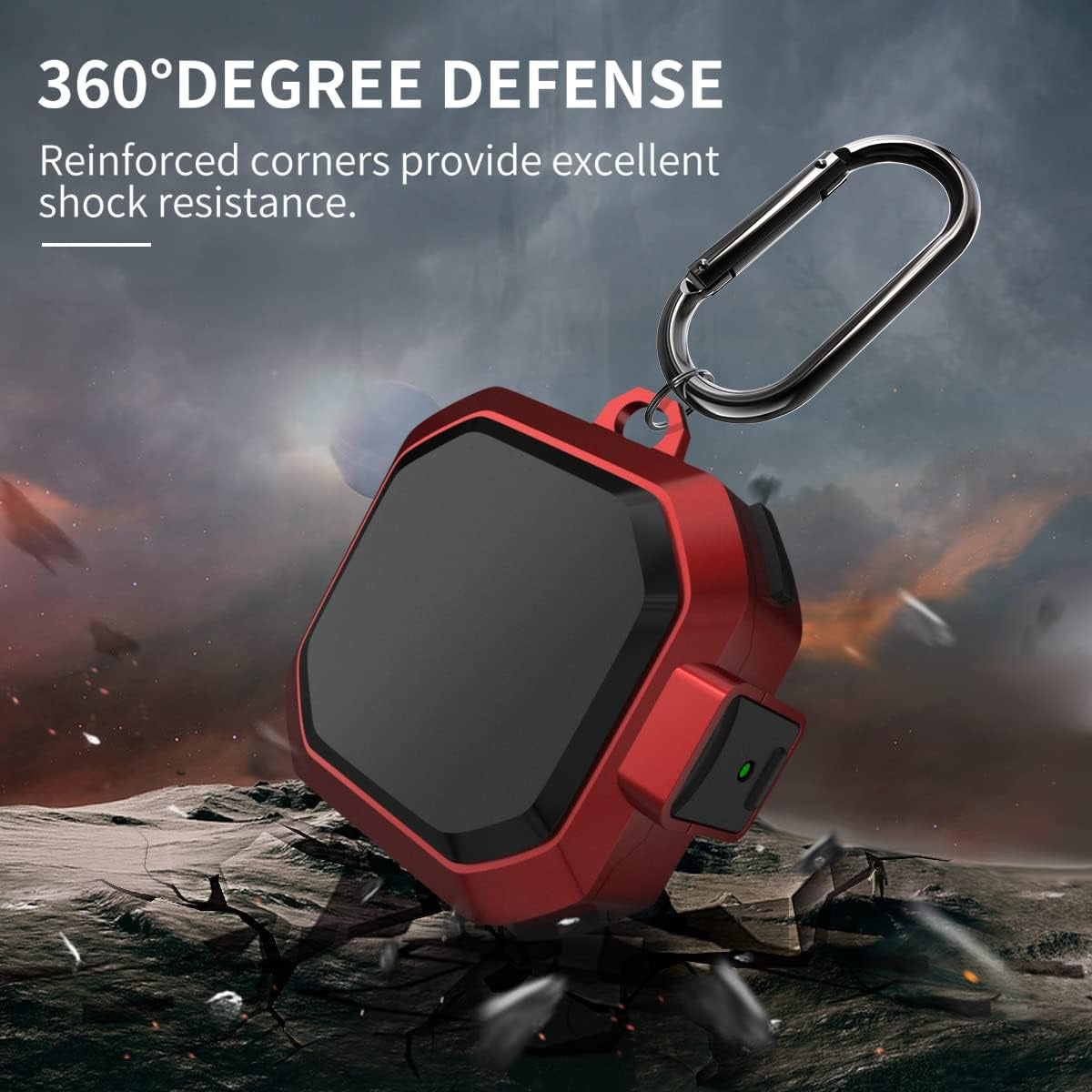 Armor Cover Case for Samsung Galaxy Buds Pro Case / Galaxy Buds Live Case / Galaxy Buds 2 Case [With Security Lock], Silicone+Hard PC Shockproof Case with Keychain/Straps/Ring/Cleaning Brush(Red)  AIBEAMER   