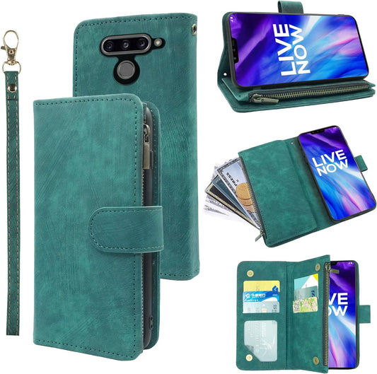 Compatible with LG V40 Thinq Wallet Case and Premium Vintage Leather Flip Credit Card Holder Stand Cell Accessories Phone Cover for LGV40 Storm V 40 Thin Q V40Thinq LG40 40V 40Thinq Women Men Green  Dibosom   