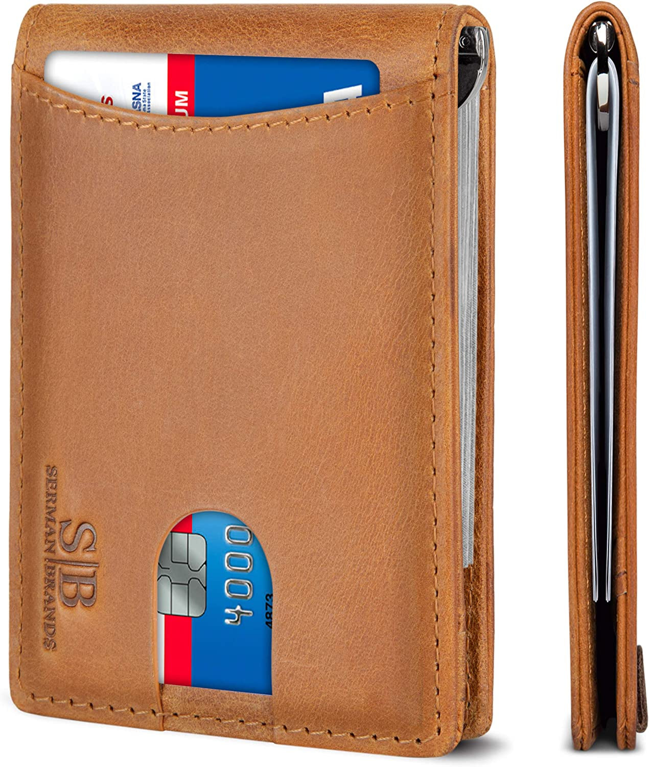 SERMAN BRANDS RFID Blocking Slim Bifold Genuine Leather Minimalist Front Pocket Wallets for Men with Money Clip Thin Mens  SERMAN BRANDS California Desert 1.0  