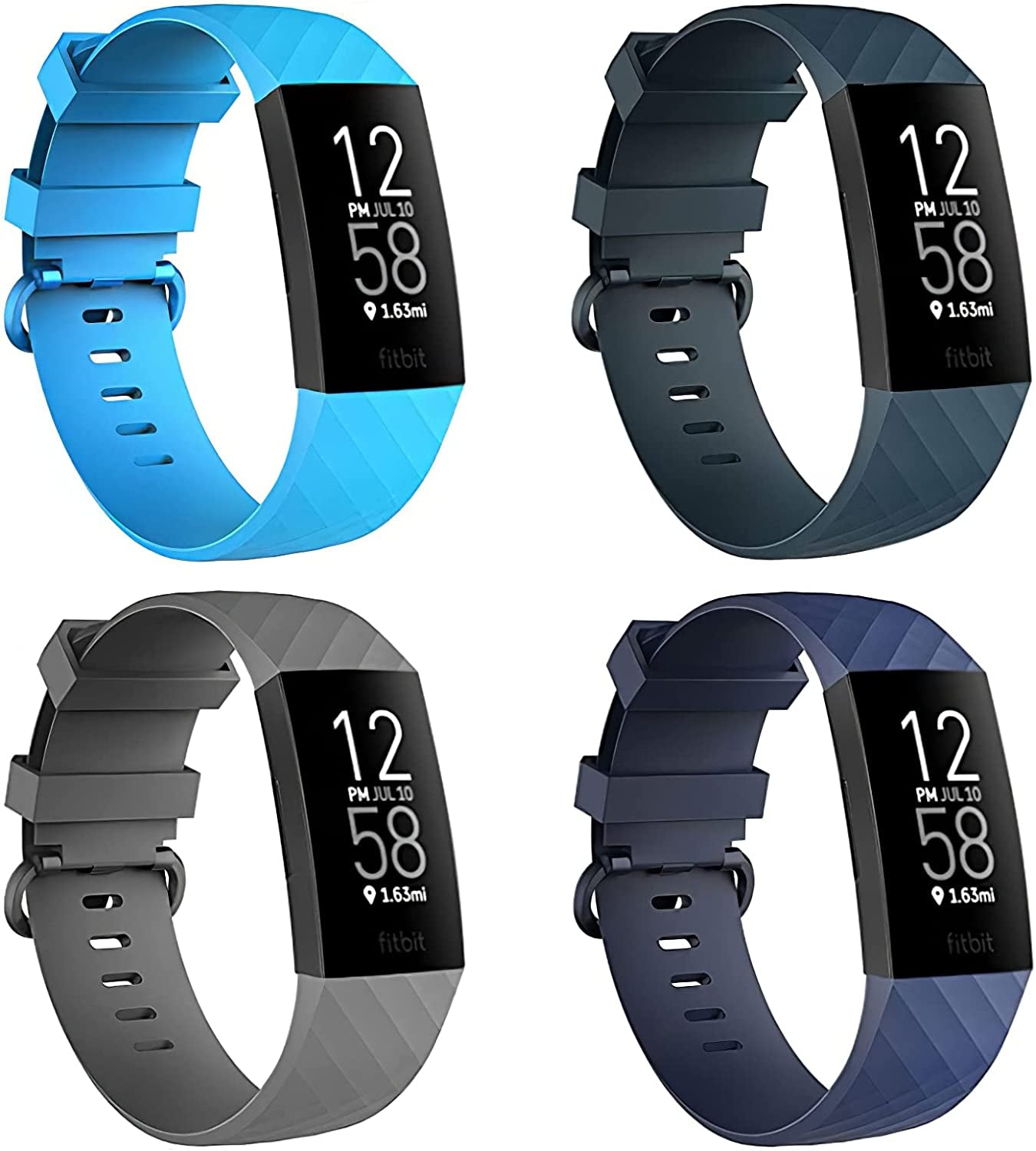 4 Pack Bands for Fitbit Charge 4/ Fitbit Charge 3/ Charge3 SE, Soft Waterproof Replacement Wristbands for Women Men Small Large (Black/Navy/Sangria/White, S: for 5.5"-7.1" Wrist)  Velavior Navy/Gray/Sky Blue/Darkslategray L: for 7.1"-8.7" wrist 