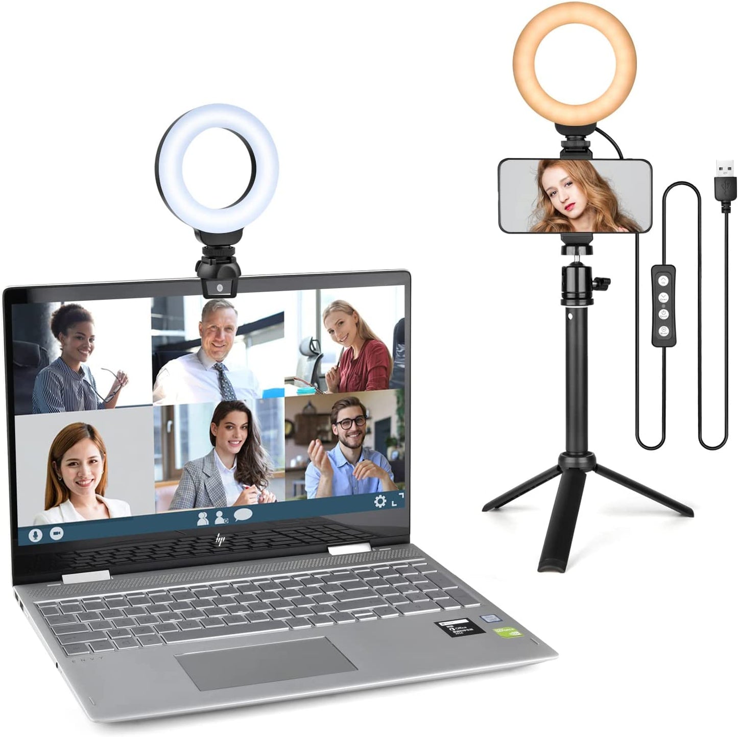 Selfie Ring Light for Video Conference, Dimmable Desktop LED Circle Light with Tripod Stand, 4.1'' Lighting Kit Gifts for Live Streaming/Laptop Zoom Meeting/Youtube/Vlog/Video Recording  YELANGU   
