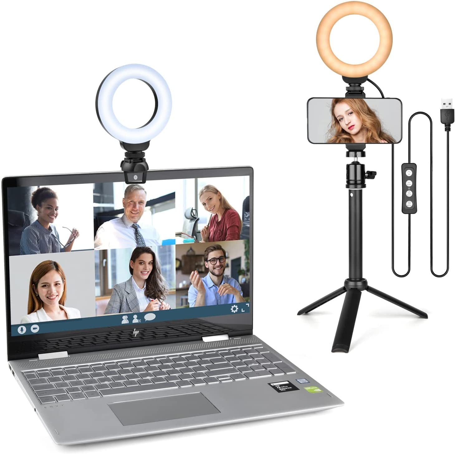 Selfie Ring Light for Video Conference, Dimmable Desktop LED Circle Light with Tripod Stand, 4.1'' Lighting Kit Gifts for Live Streaming/Laptop Zoom Meeting/Youtube/Vlog/Video Recording  YELANGU   