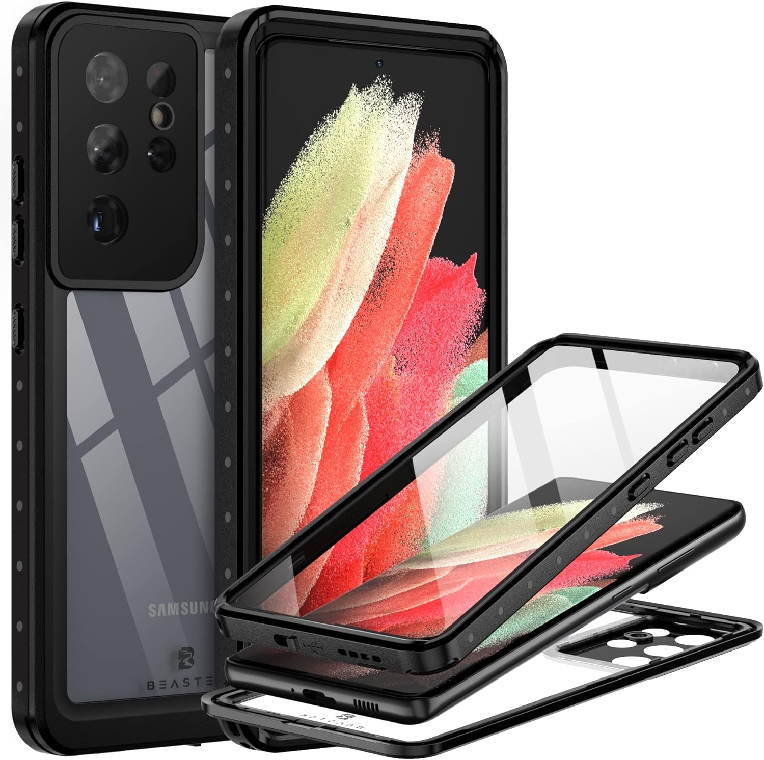 BEASTEK for Samsung Galaxy S21 Ultra Waterproof Case, NRE Series, Shockproof Underwater IP68 Case with Built-In Screen Protector Full Body Protective Cover, for Galaxy S21 Ultra 6.8 Inch (Blue)  BEASTEK Clear Galaxy S21 Ultra 