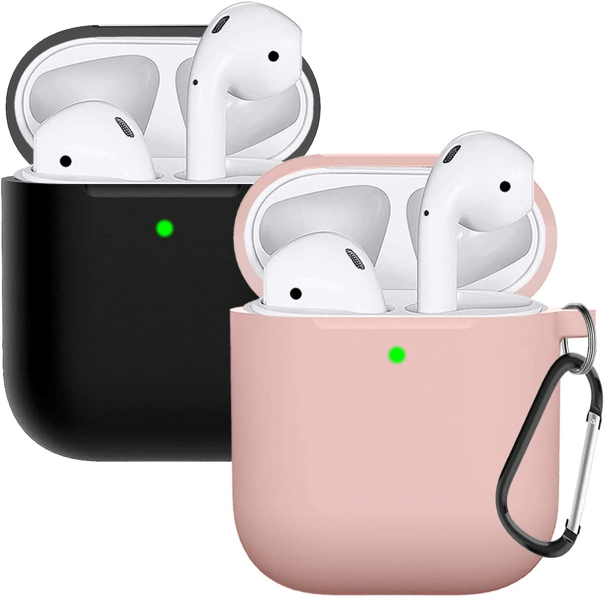 Compatible with Airpods Case Cover Silicone Protective Skin for Airpods Case 2&1 (2 Pack) Black/Sand Pink  Doboli   