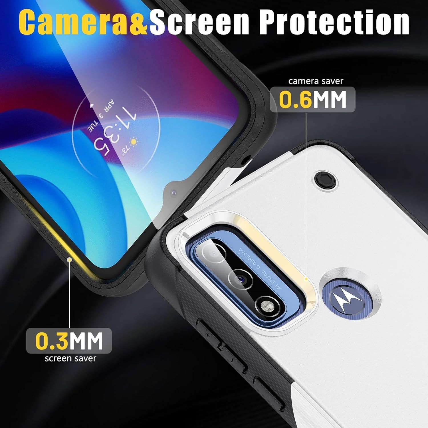 ZIRIA Phone Case Compatible with Motorola G Pure/Moto G Power (2022)/Moto G Play (2023) Case with Kickstand, Rugged Full-Body Protection Case Military Grade Shockproof Case (Color : White+Black)  ZIRIA   