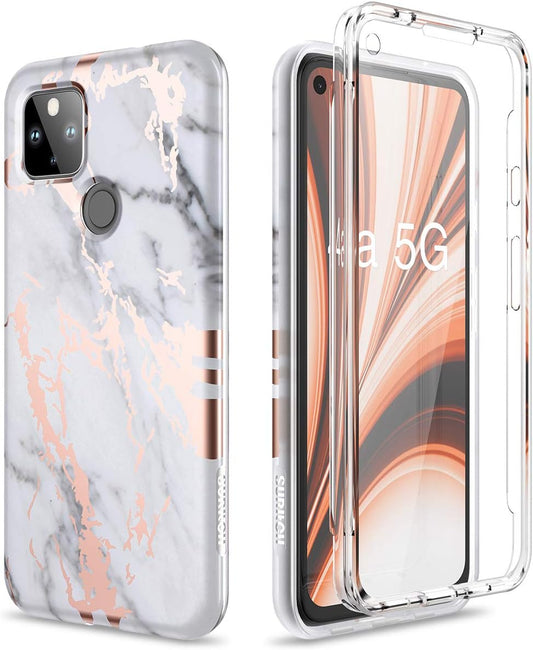SURITCH Phone Case for Google Pixel 4A 5G 【NOT for 4G】, Front Cover with Built-In Screen Protector Full-Body Protection Shockproof TPU Bumper Protective Case for Girl Women Cute, Gold Marble  SURITCH   