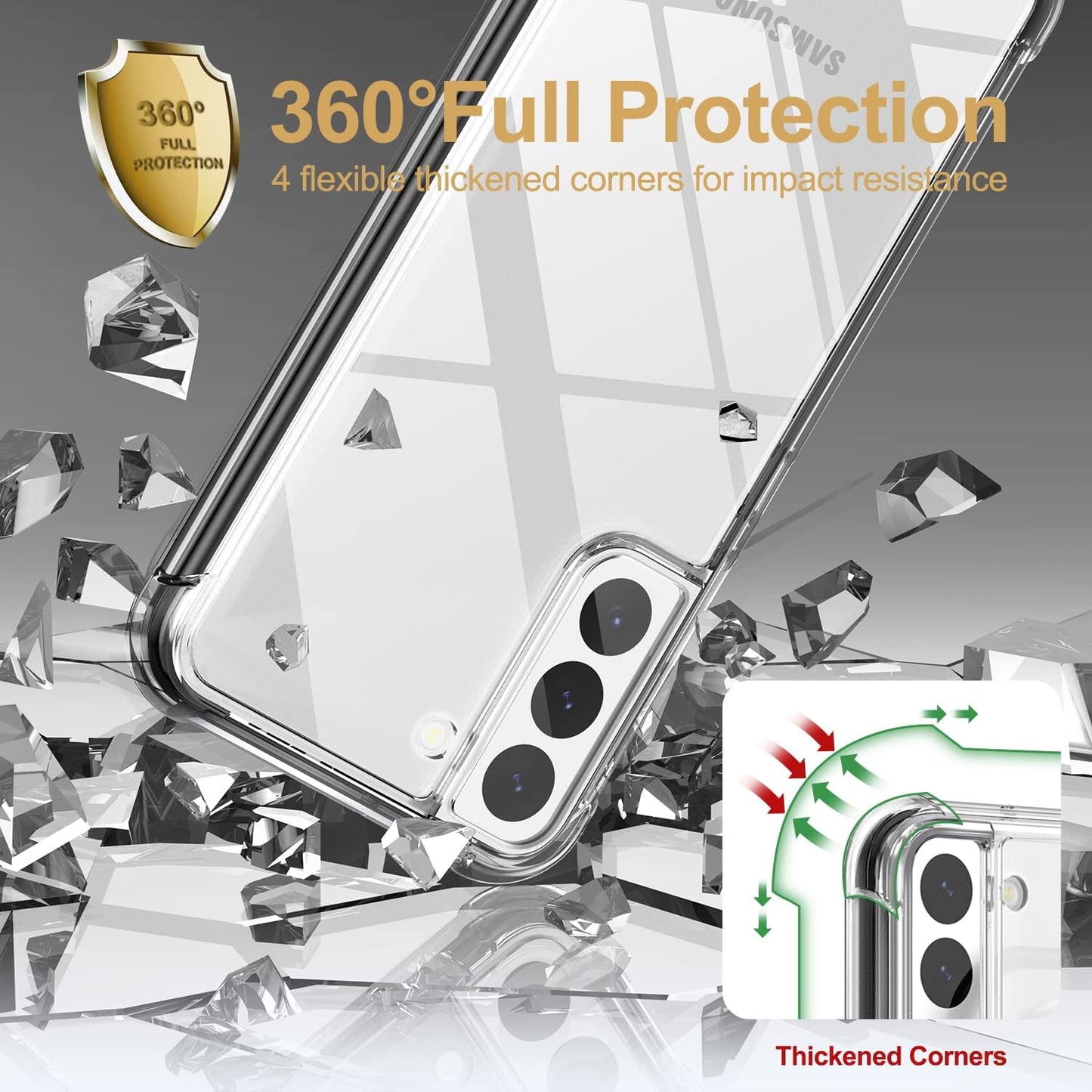 SURITCH for Samsung Galaxy S22+ plus Clear Case 6.6" (Only), [Built-In Screen Protector] Full Body Protective Hard Shell+Soft TPU Phone Case for Samsung S22 plus -(Black Edge)  SURITCH   