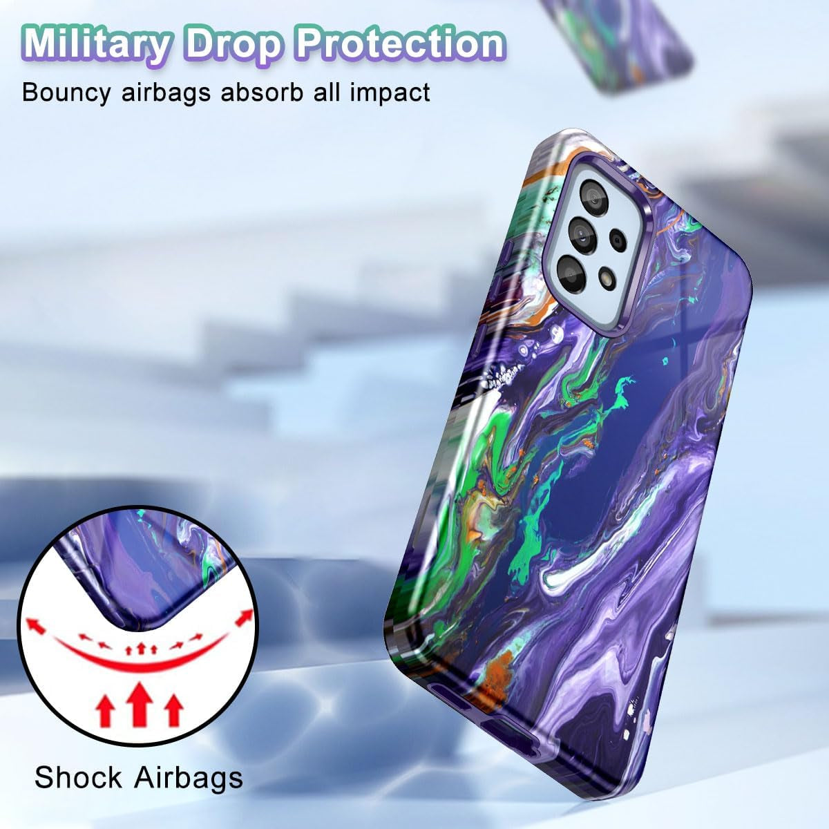 Btscase for Samsung Galaxy A53 5G Case, Marble Pattern 3 in 1 Heavy Duty Shockproof Full Body Rugged Hard Pc+Soft Silicone Drop Protective Women Girl Cover for Galaxy A53 5G,Dreamland River/Purple  Btscase   