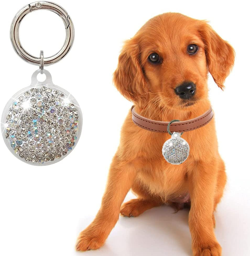 Bling Diamond Airtag Case Keychain, Crystal Airtag Holder for Luggage Dog Cat Pet Collar(White)  RANXIZY   