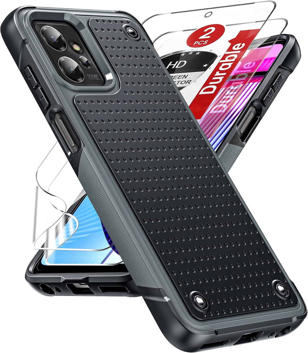 Leyi for Motorola-G-Power Case 2023 (XT2311): Moto G Power Phone Case with HD Screen Protectors, Heavy Duty Dual Layer Hard PC Textured Back & Soft Bumper Cover Case for Motorola G Power 2023, Red  LeYi Grey  