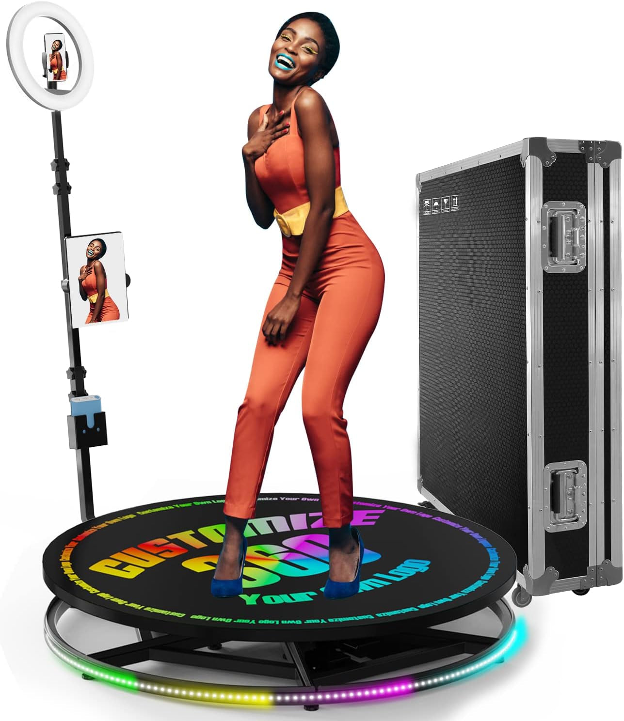 360 Photo Booth Machine with Software for Parties with Ring Light,Logo Customization,Automatic Slow Motion 360 Spin Camera Booth (26.8") for 1-2 People Stand On  mayceyee   