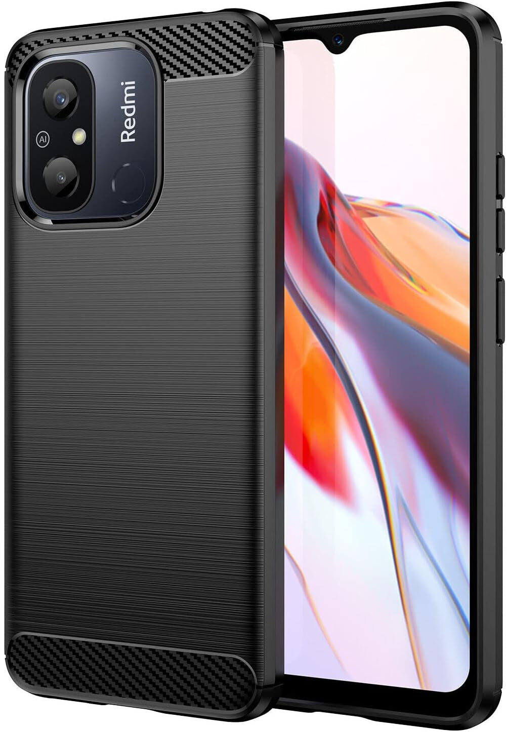 Toppix Compatible for Xiaomi Redmi 12C, Case Flexible TPU Bumper with Brushed Carbon Fiber Texture [Shock Absorption] Protective Cover for Xiaomi Redmi 12C (Brushed Black)  Toppix   