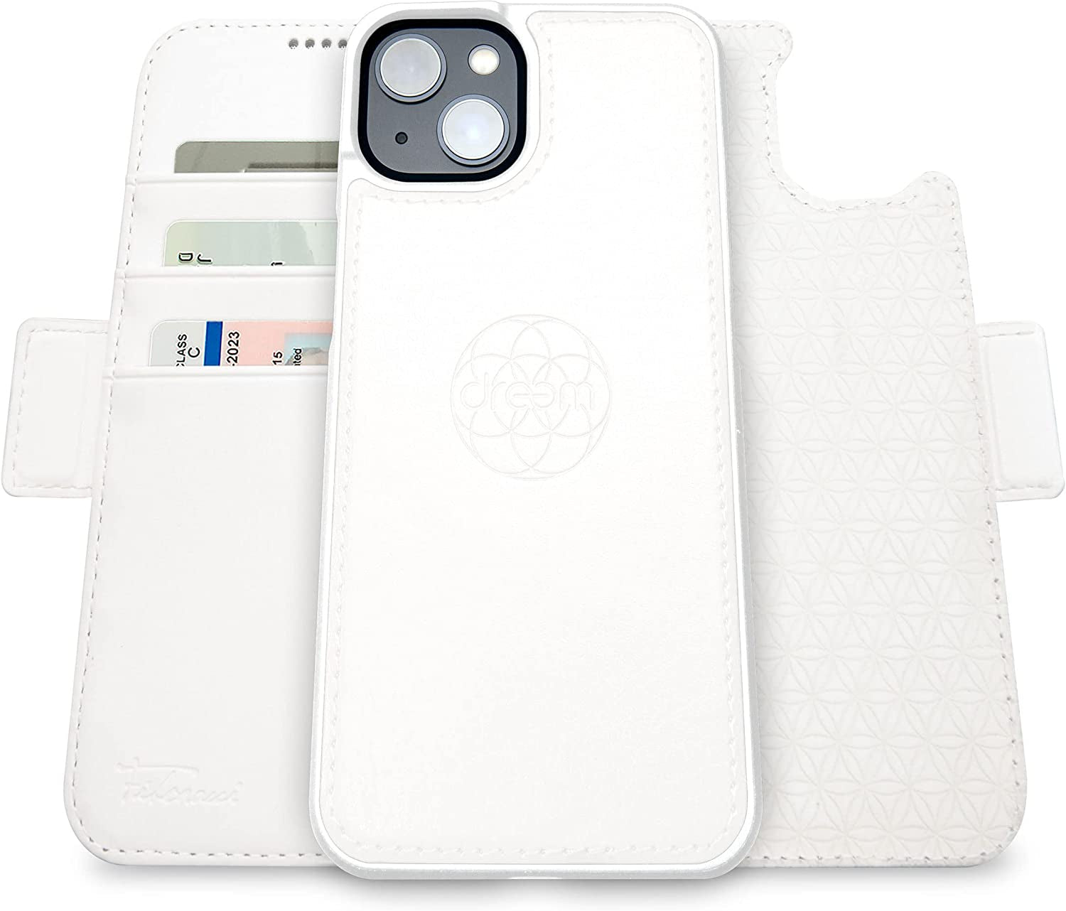 Dreem Fibonacci 2-In-1 Wallet Case for Apple Iphone 14 plus - Luxury Vegan Leather, Magnetic Detachable Shockproof Phone Case, RFID Card Protection, Magsafe Compatible - Black  dreem White iPhone 14 Plus 