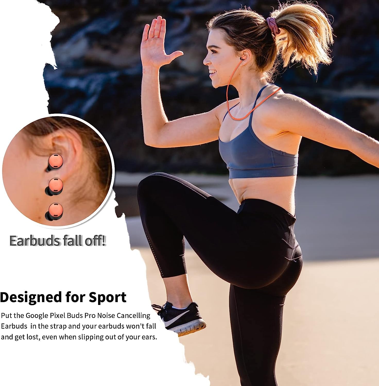 WOFRO Anti-Lost Strap for Google Pixel Buds Pro Earbuds (2022), Sports Soft Silicone Lanyard Accessories Compatible with Google Pixel Buds Pro - Noise Canceling Earbuds Neck Rope Cord (Orange)  WOFRO   